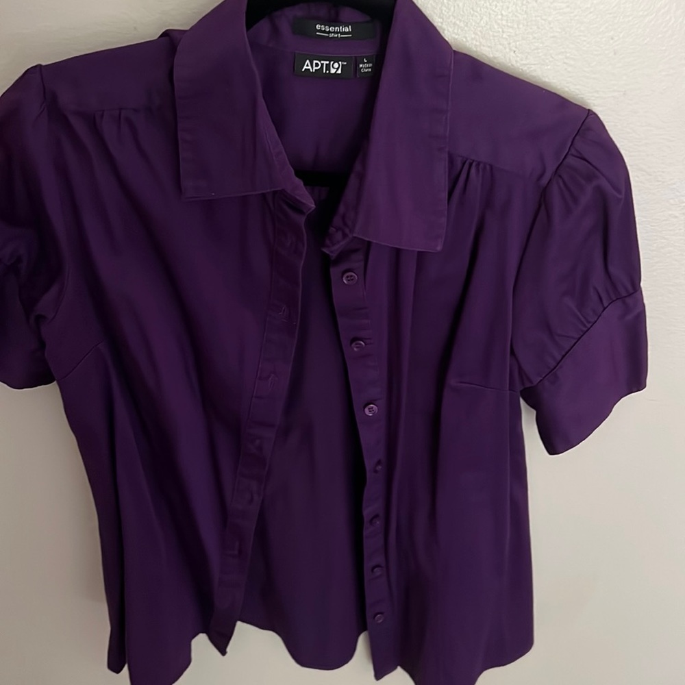 Purple short sleeve button up shirt smoke free home